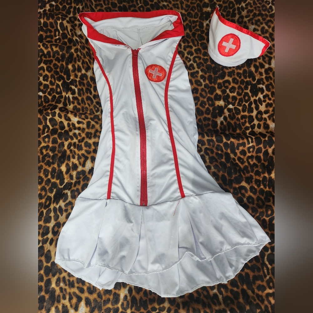 Women's Nurse Costume - White with Red Accents